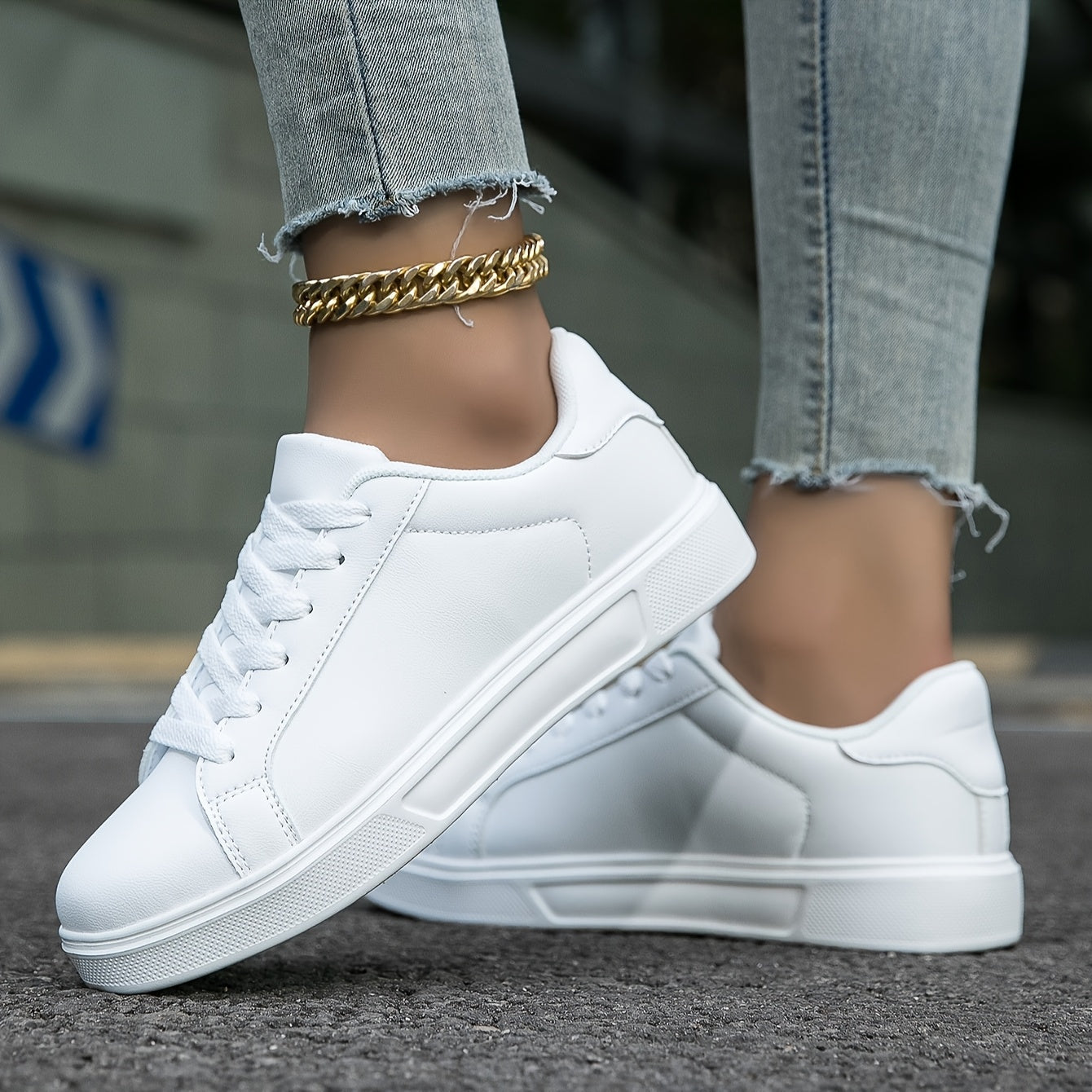 Women's White Casual Sneakers Lightweight EVA Sole Lace-Up All-Season