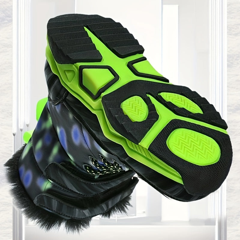 Boy's Camouflage Hiking Boots with Plush Lining Non-Slip Outdoor Shoes for Fall Winter