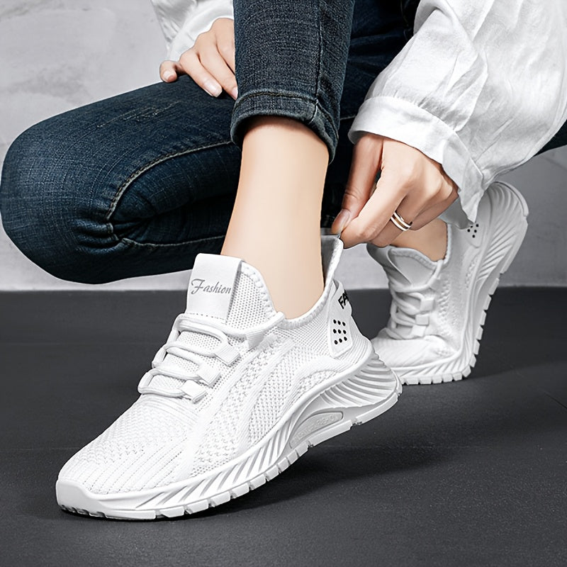 Women's Breathable Knit Sneakers Casual Lace-Up Outdoor Sport Shoes