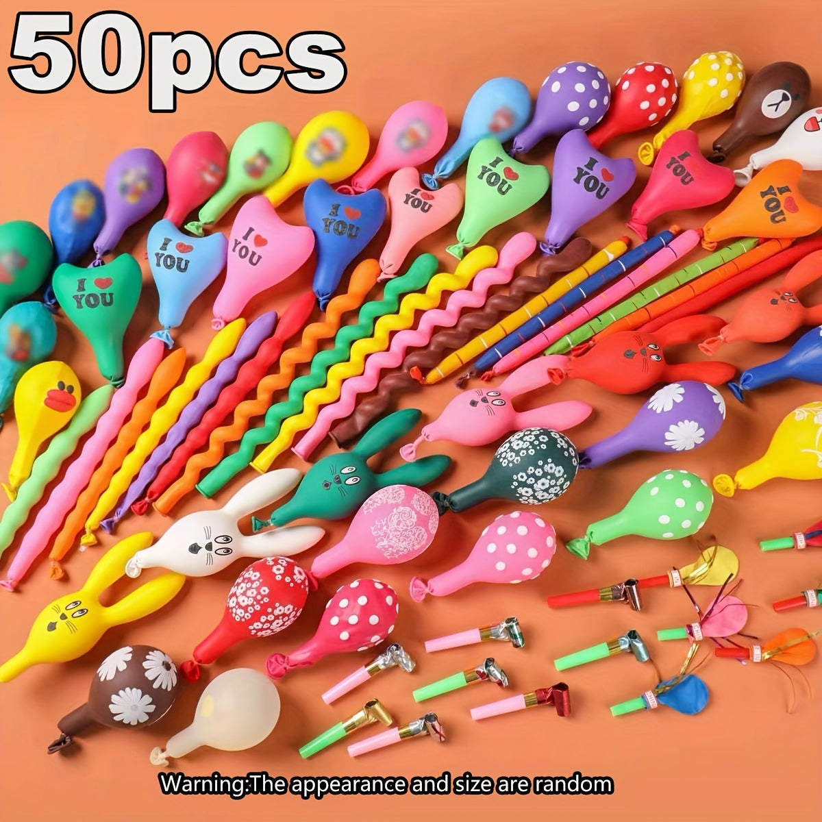 50-Piece Assorted Rubber Balloons Set for Parties and Celebrations
