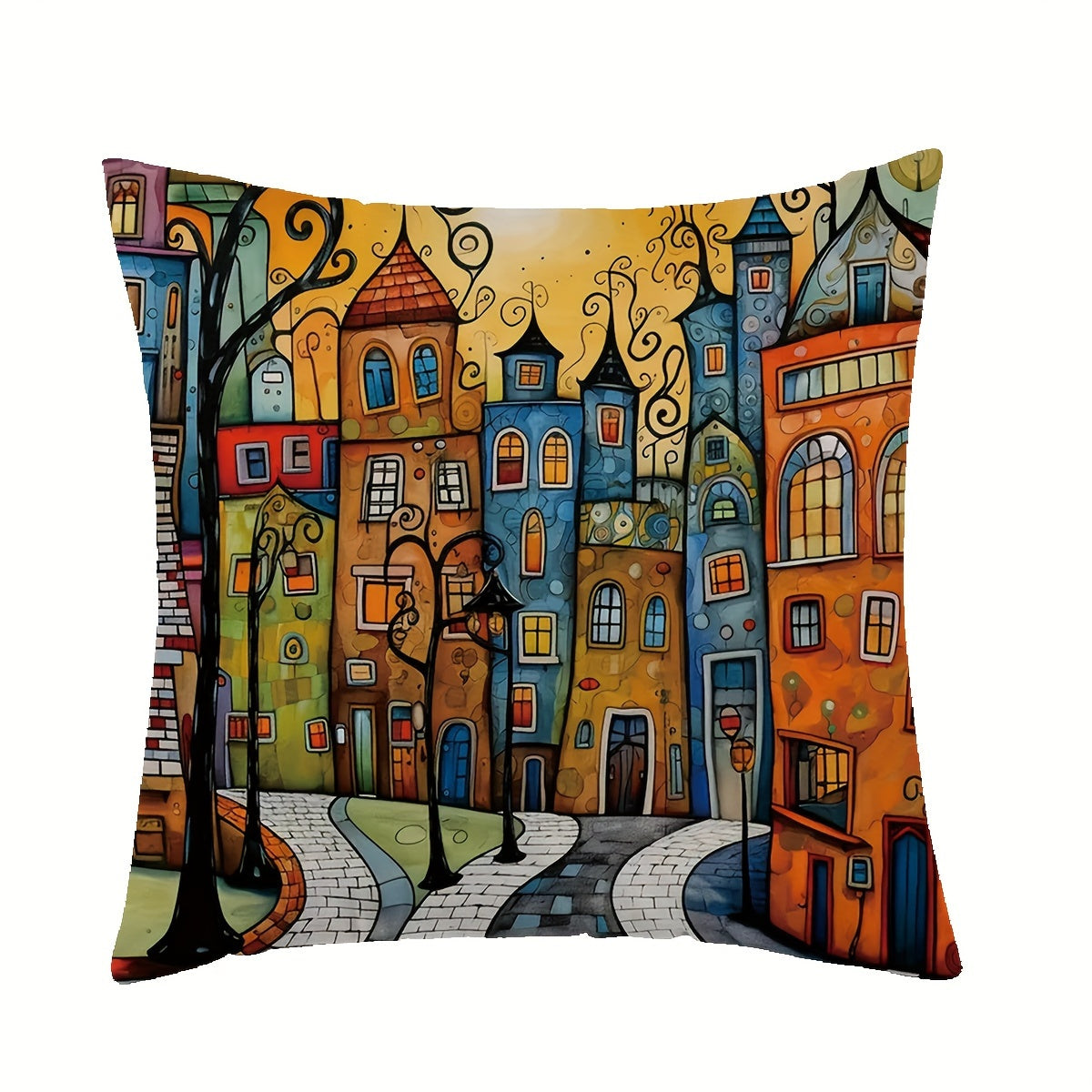 Single Sided Printed Throw Pillowcase 42.93cm Square for Sofa Living Room Bedroom Decor