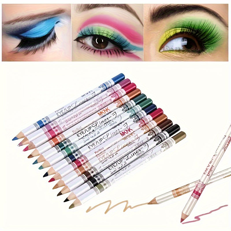 12Pcs Waterproof Colorful Eyeliner Pen Set Long-Lasting Shimmer Matte