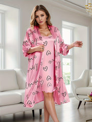 Plus Size Women's Satin Nightgown Set Camisole Pajama with Robe