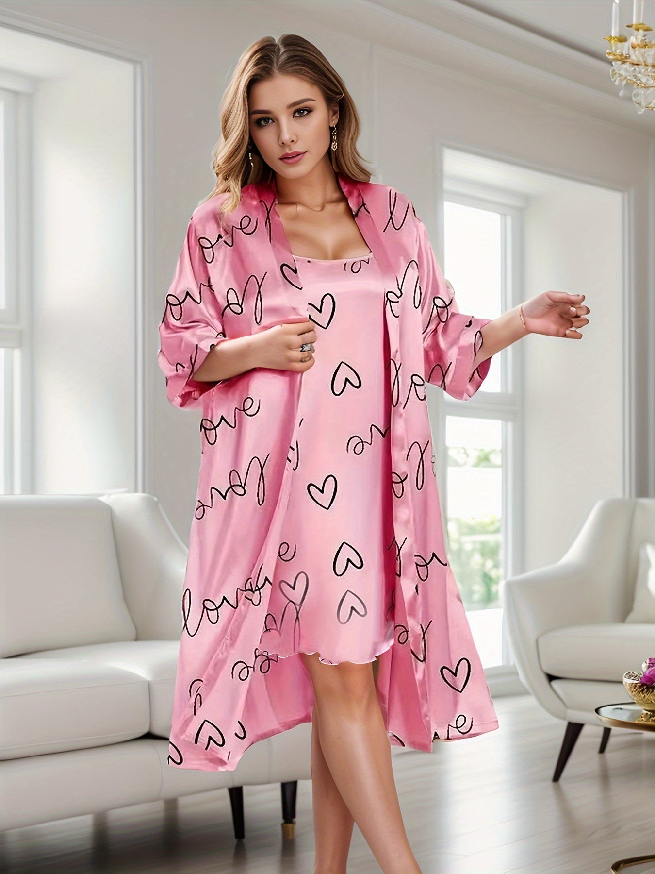 Plus Size Women's Satin Nightgown Set Camisole Pajama with Robe