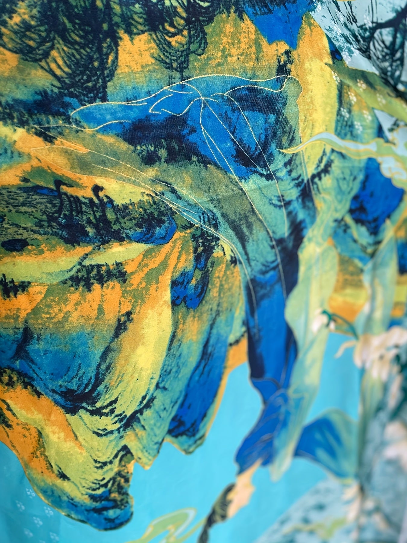 Платье для женщин больших размеров с цветочным принтом и рукавами-крылышками и шарфом, цвет: бирюзовый и желтый