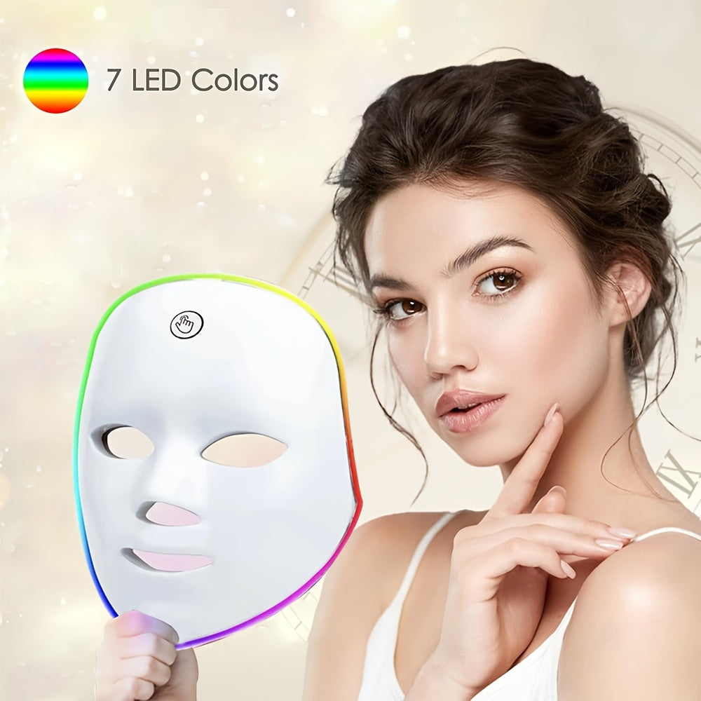 LED Facial Mask with 7 Colors Rechargeable Touch Control Unscented USB Charging for Men Women