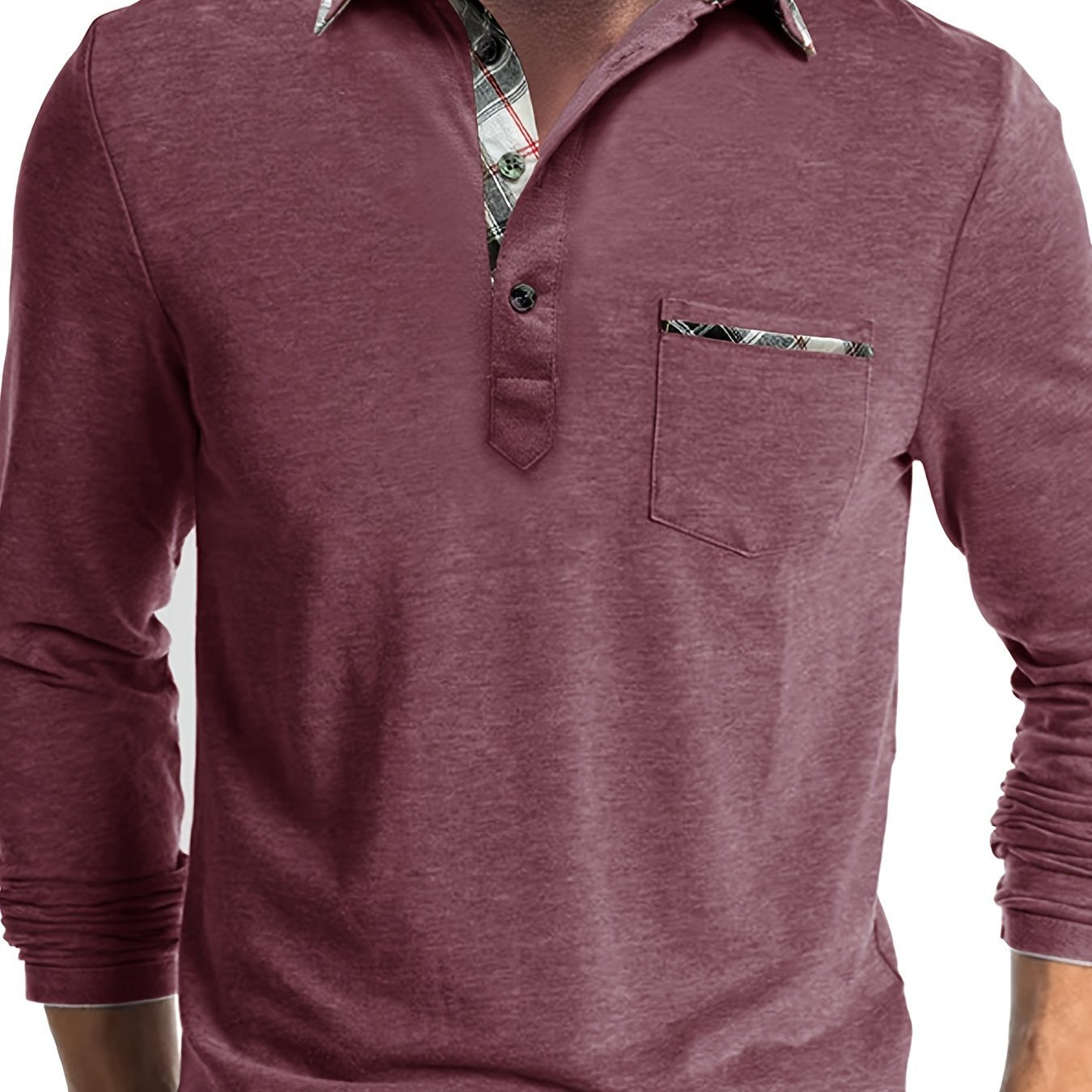 Men's Plus Size Long Sleeve Shirt with Chest Pocket in Beige Light Brown Plaid Casual Knit Fabric for Spring Fall