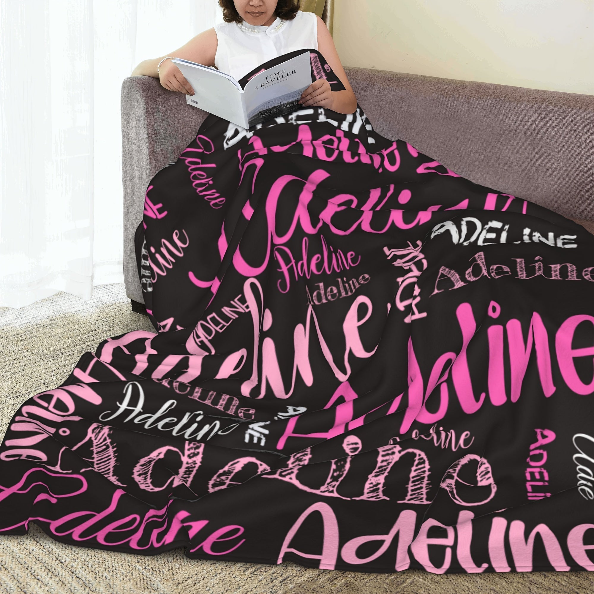 Personalized Soft Polyester Throw Blanket with Custom Name for Couch Bed Travel