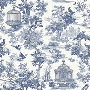 Retro Vinyl Wallpaper Blue Countryside Botanical Landscape Peel and Stick Waterproof Detachable for Home Decor