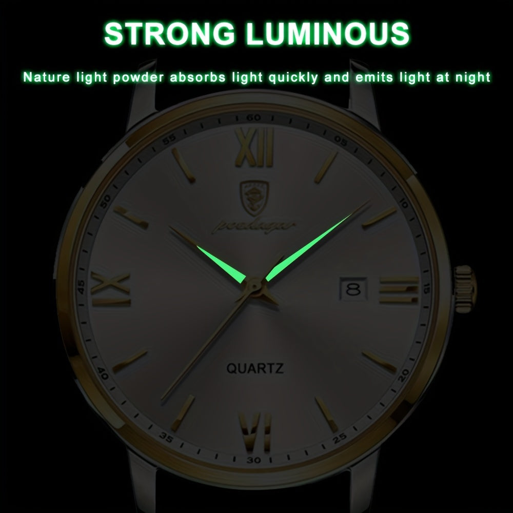 Men's Casual Quartz Watch with Luminous Calendar and PU Leather Band