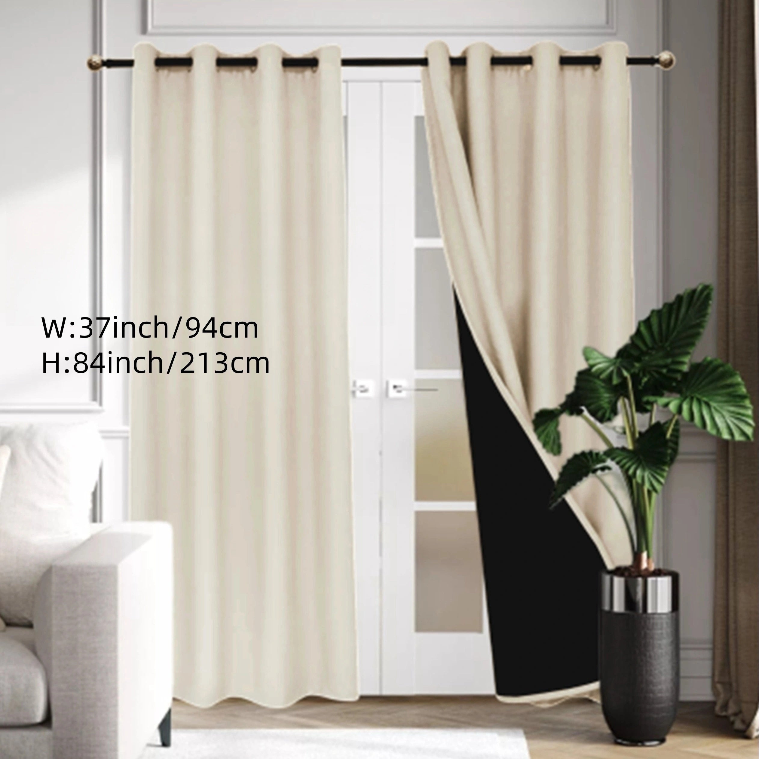 Beige Blackout Curtain with Insulation Lining Grommet Top for Living Room Bedroom