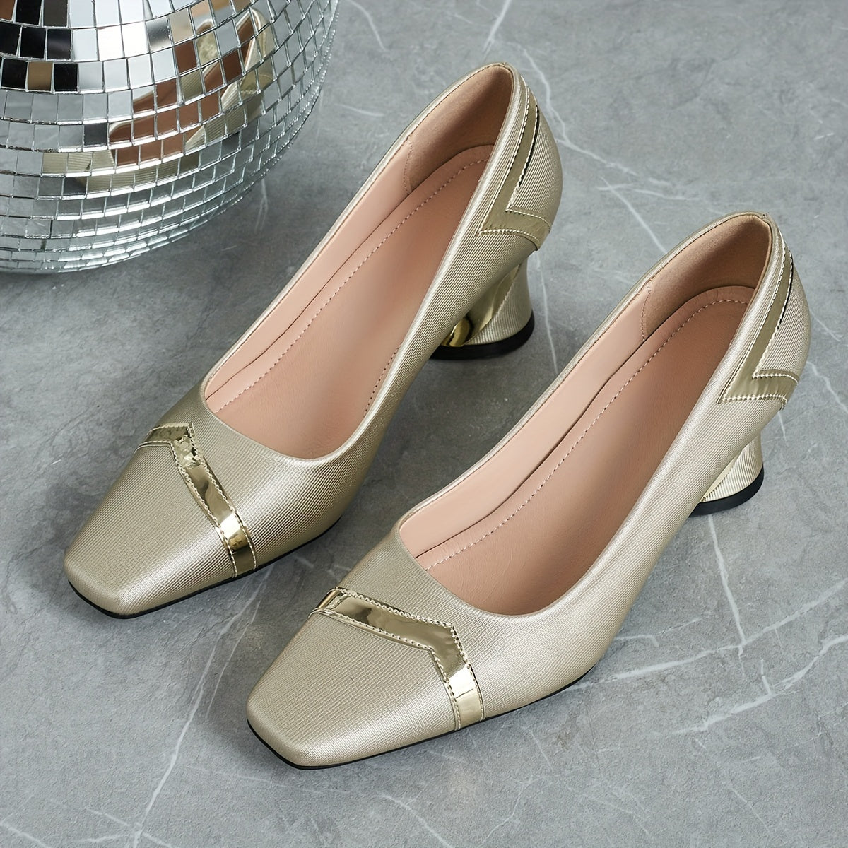 Women’s Casual Square Toe Block Heel Shoes All Season Synthetic Glitter