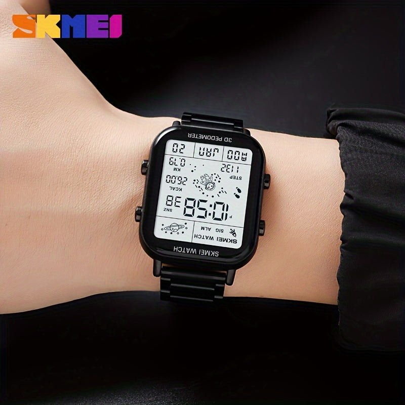 Men's Outdoor Sports Pedometer Watch with Digital Night Light and Gold Case