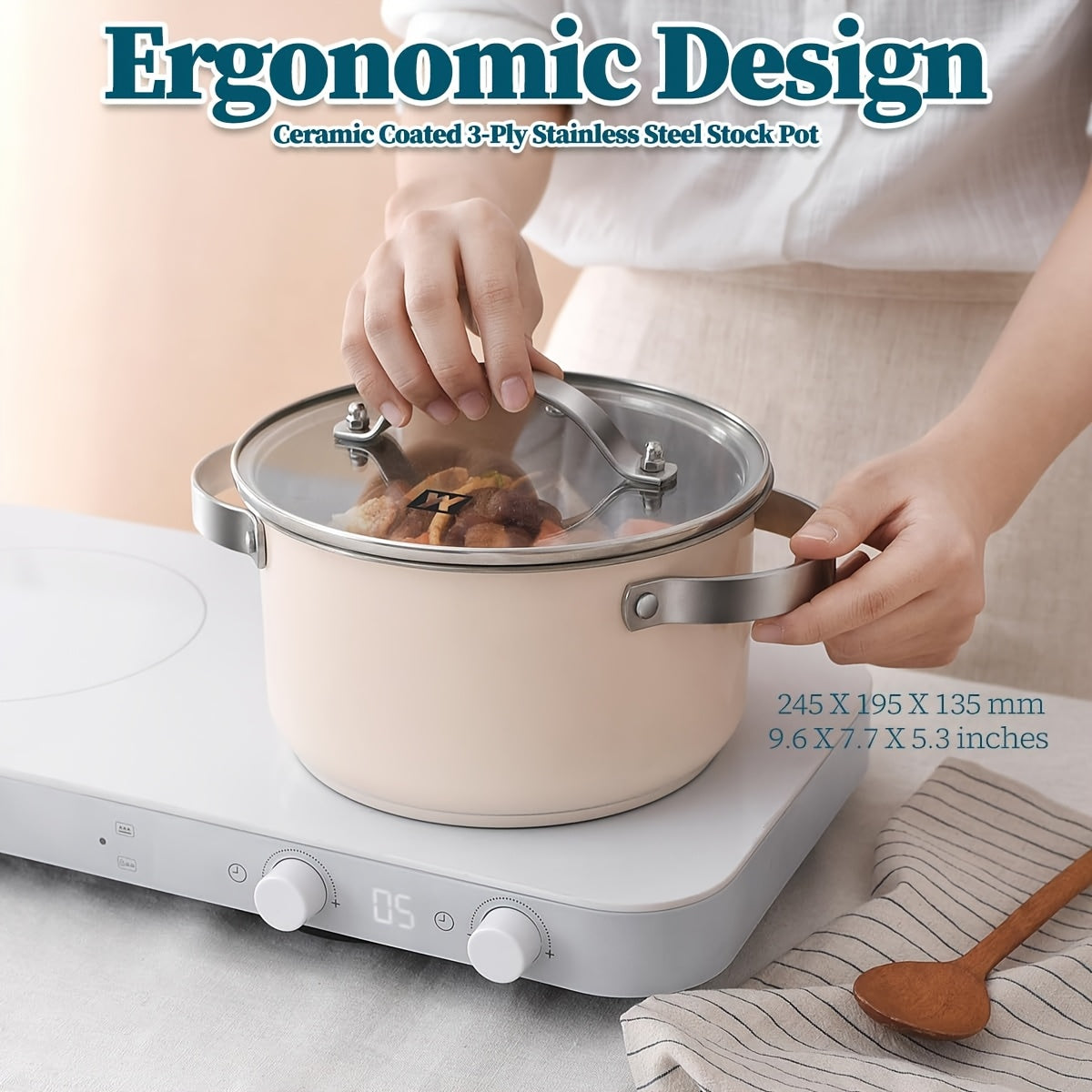 Stainless Steel Cookware Set with Ceramic Finish for Induction and Electric Stoves