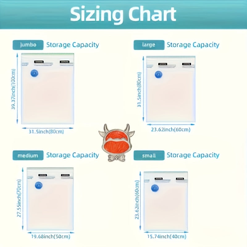 Vacuum Storage Bags Set with Manual Pump Multiple Sizes Plastic Rectangle Secure Seal