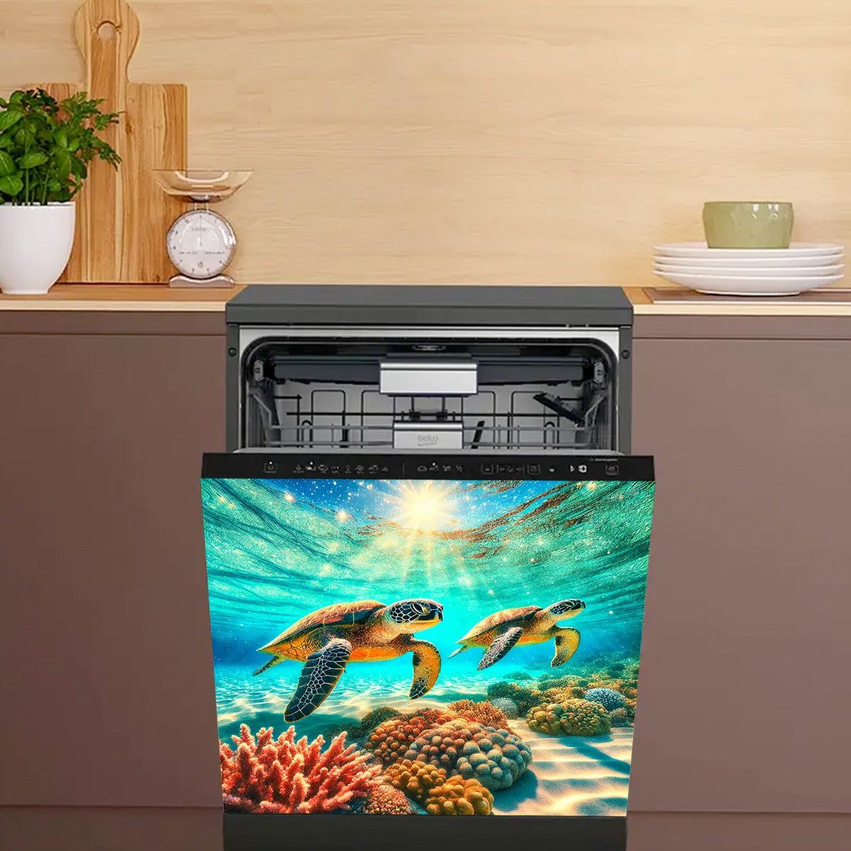 Магнит-наклейка на холодильник с изображением морских черепах и кораллового рифа 58,5x65 см, яркий океанический винил, украшение для пляжной вечеринки