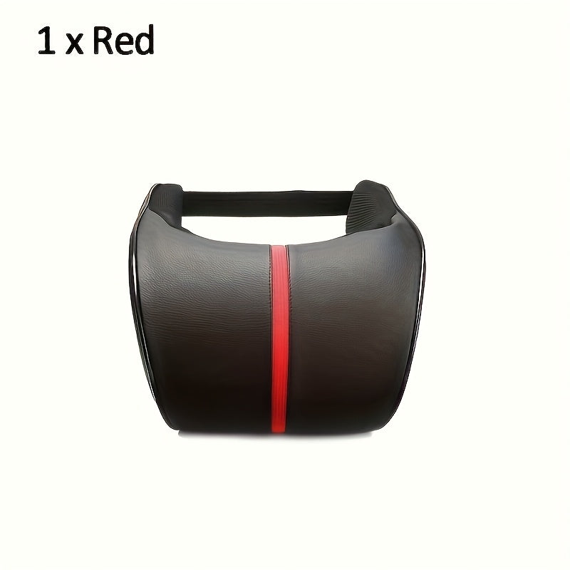 Car Headrest Pillow Black with Red Stitching Memory Foam Cushion Ergonomic