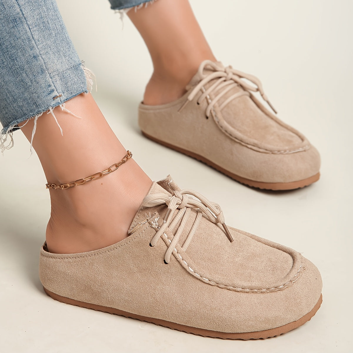 Women's Slip-On Mules with Lace-Up Design Casual Flip Flops