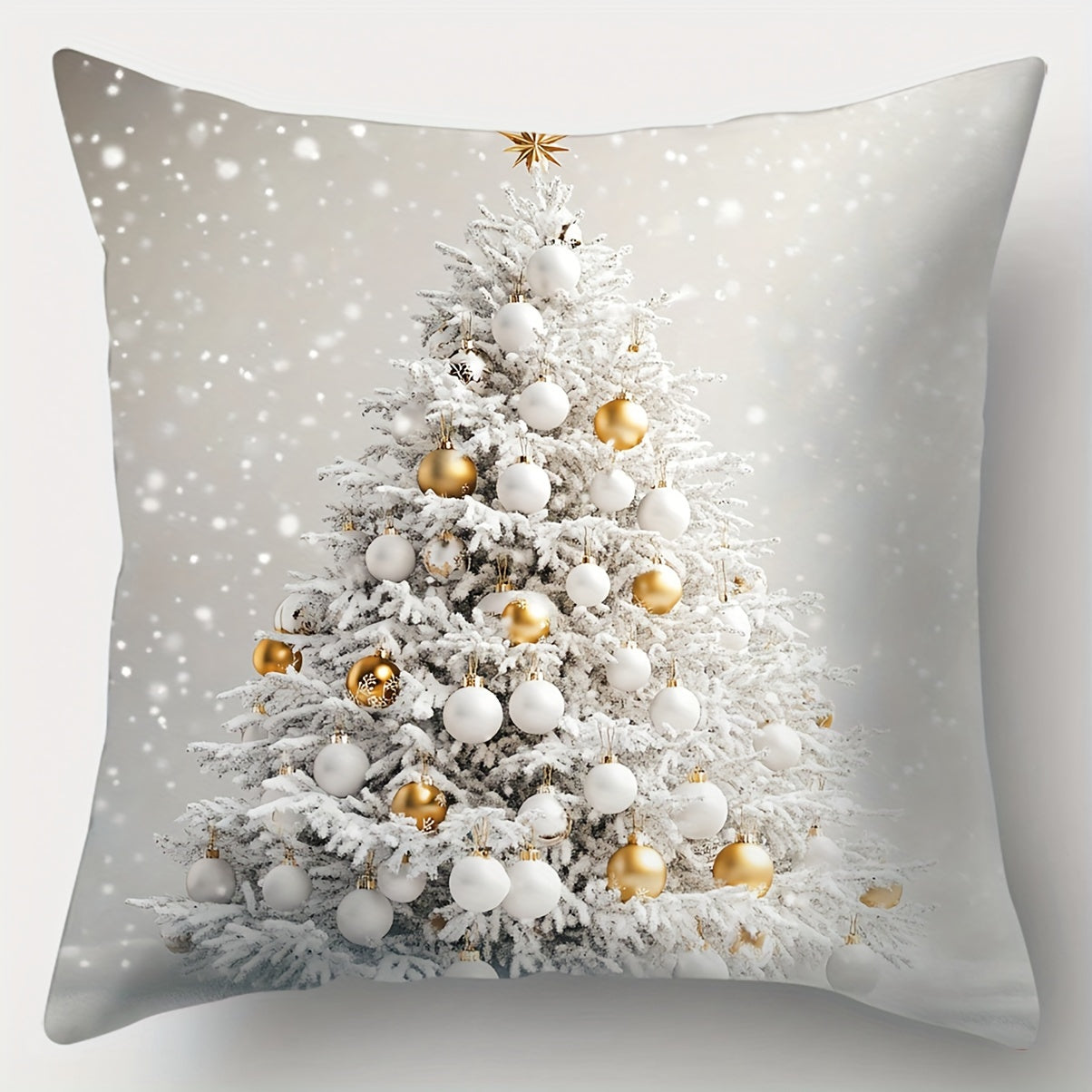 Set of 4 Christmas Throw Cushion Covers Wreath and Tree Prints Polyester 45cm