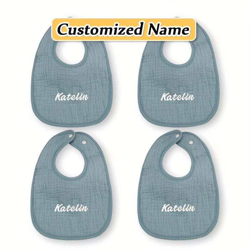 Set of Four Personalized Baby Bibs Soft Breathable Absorbent Adjustable Snap