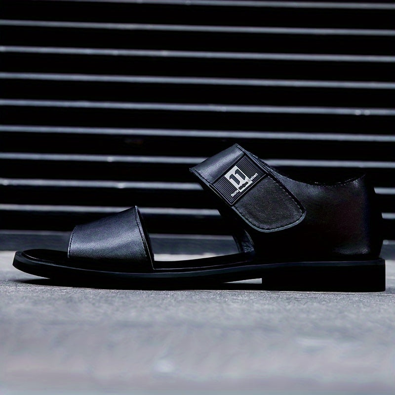 Мужские летние повседневные сандалии из разделанной кожи, резиновая подошва, застежка-липучка, однотонный цвет