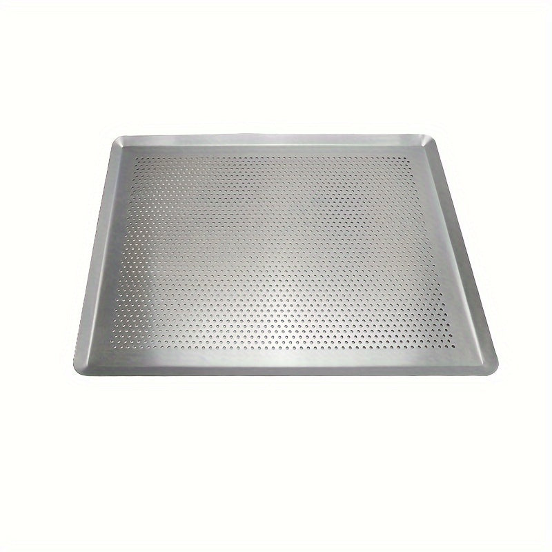 Анодированный противень с антипригарным прямоугольным формой для выпечки, перфорированным дизайном и дышащим серебристым алюминиевым материалом для инструментов для выпечки в духовке.