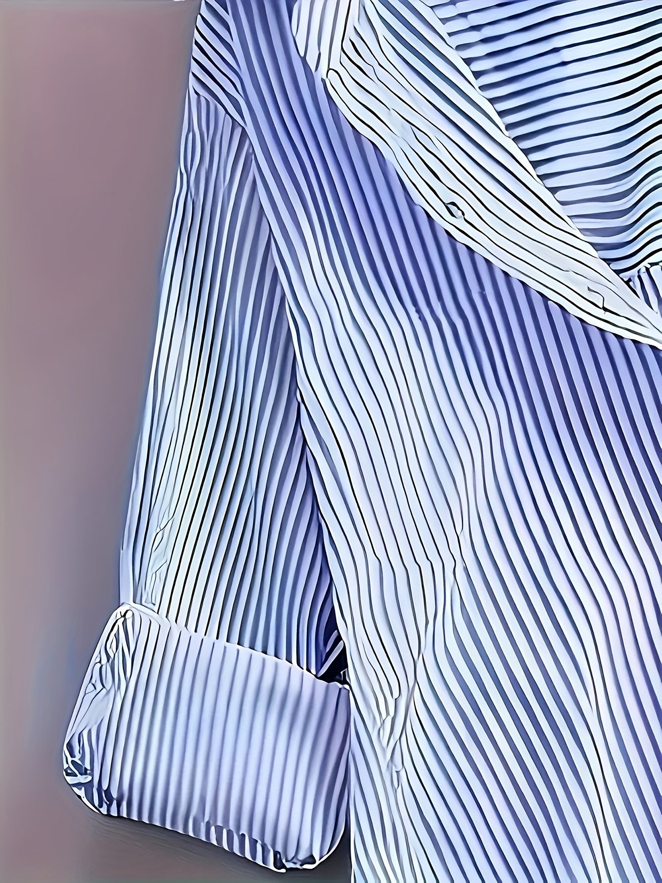 Plus Size Women's Striped Button-Down Shirt Long Sleeve Blue White