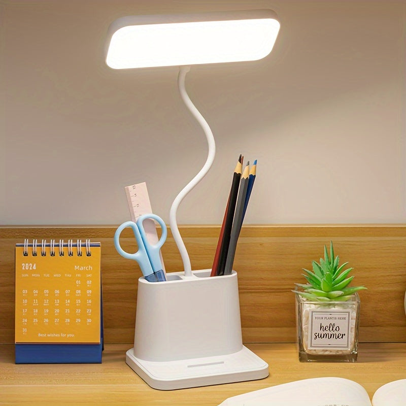 LED Desk Lamp with Pen Holder Touch Control Dimmable Color Changing USB Battery Powered White