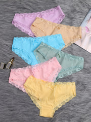 Women's Low-Rise Lace Panties 6-Pack Breathable Bikini Style Cotton Spandex