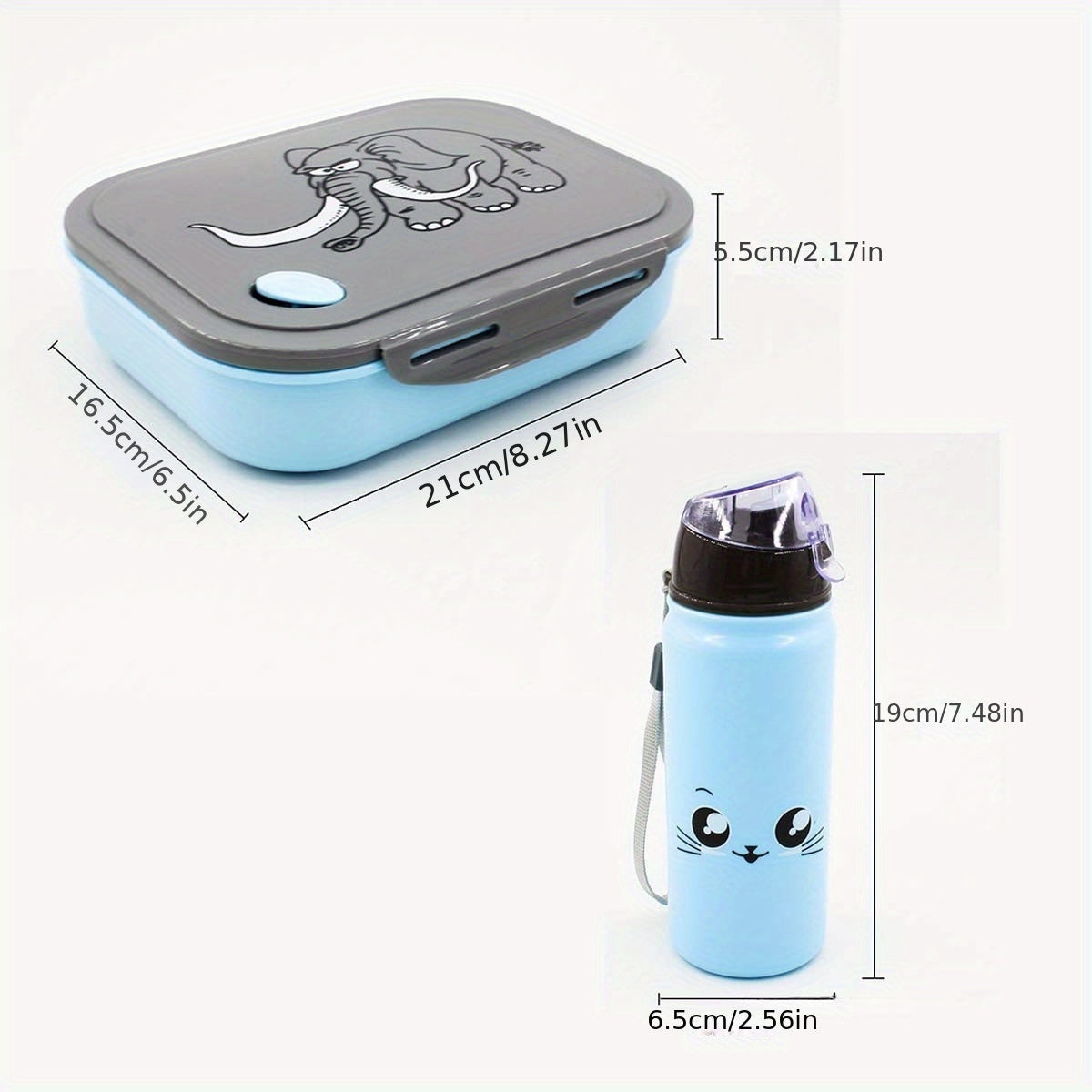 Elephant Theme Portable Bento Lunch Box Set With 400ml Water Bottle And Spoon