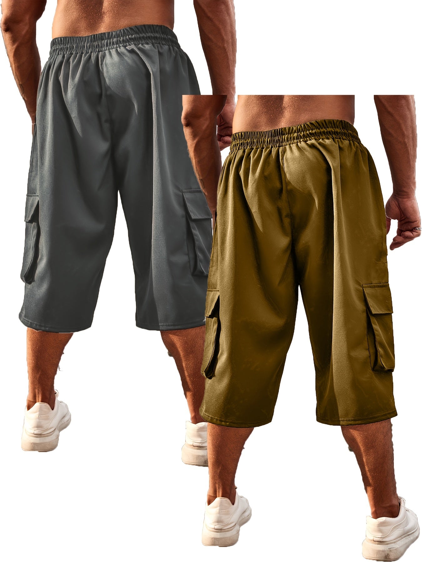 Plus Size Men's Work Shorts and Seven-Eighths Pants Set Polyester Solid Color Large Size