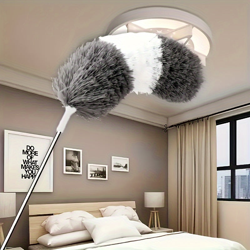 Electrostatic Duster with Extendable Pole and Washable Head for High Surfaces Furniture and Car Cleaning