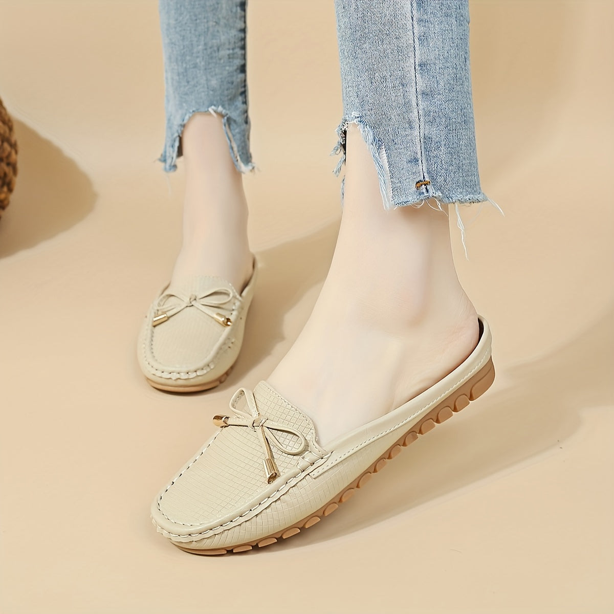 Women's Summer Slip-On Shoes with Bow Cap Toe Flat Heel
