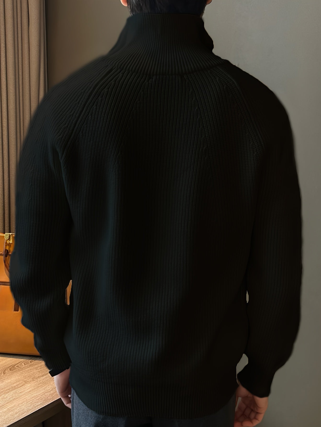 Men's Knitted Sweater with Long Sleeves Half Zipper Lapel for Fall Winter