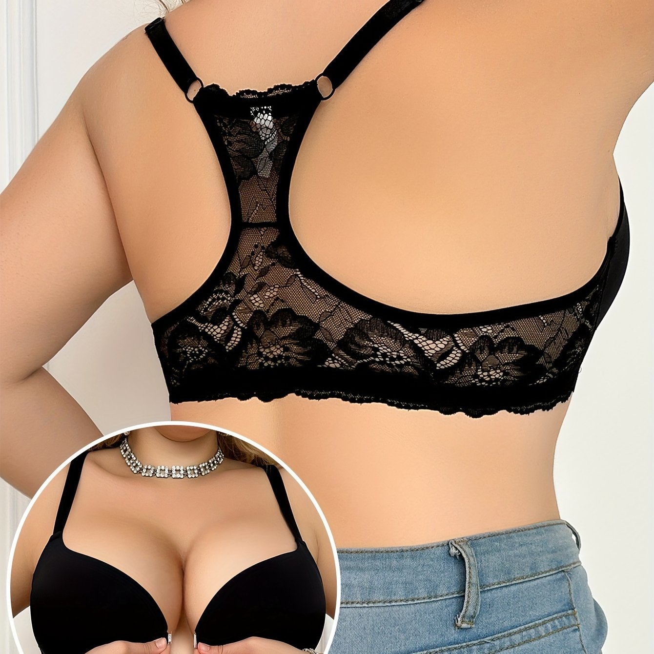 Women's Large Size Glossy Push-Up Bra with Underwire and Solid Color