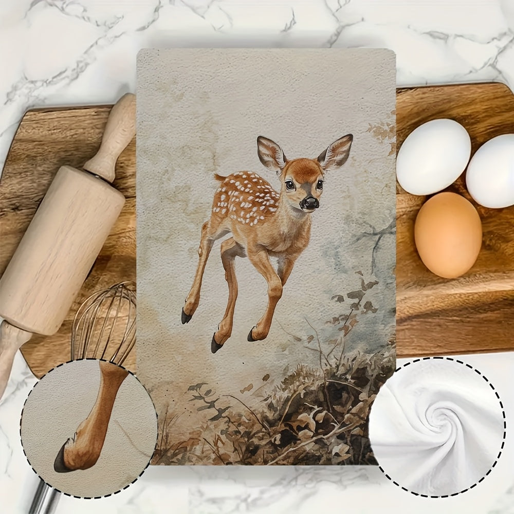 Set of 2 Ultra-Soft Absorbent Kitchen Towels 40x60cm Fawn Design