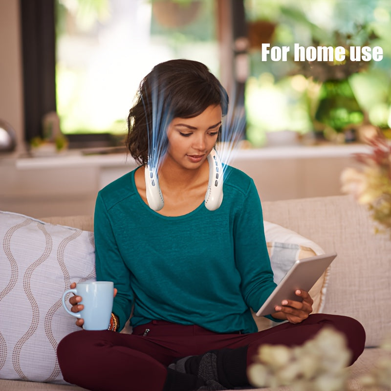 Portable Neck Fan with Ice Cooling, Bladeless, USB Rechargeable, Quiet Turbo Motor