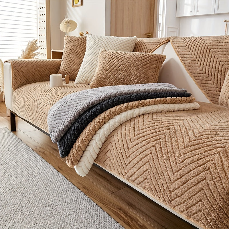 Zamonaviy plush divan qopqog'i, sirpanishga qarshi, itlarga mos, dog'larga chidamli polyester