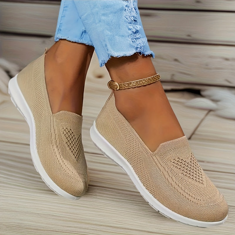 Women’s Lightweight Breathable Knit Flats Slip-On Walking Shoes Casual Allseason