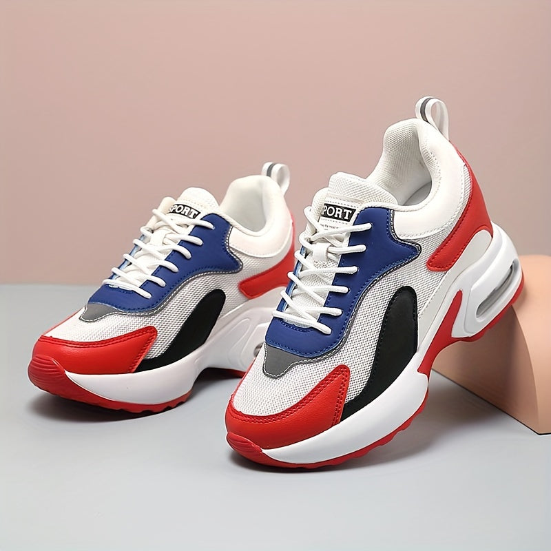 Zapatillas de mujer con bloques de color y aumento de altura, transpirables, de malla, casuales y deportivas