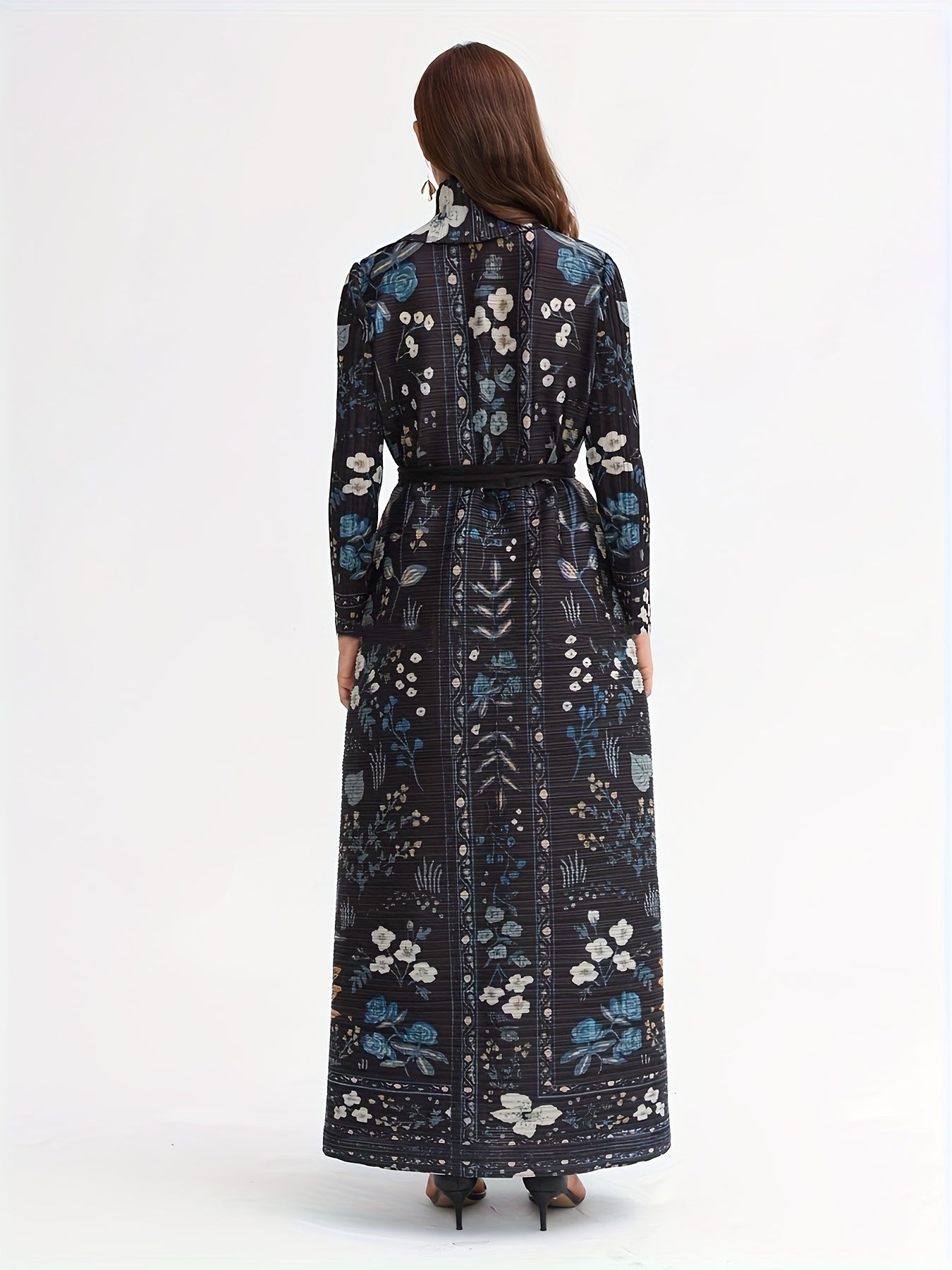 Ayollar uchun bosma uzun kofta, uzun qoʻl, erkin fit, nafis dam olish kiyimi