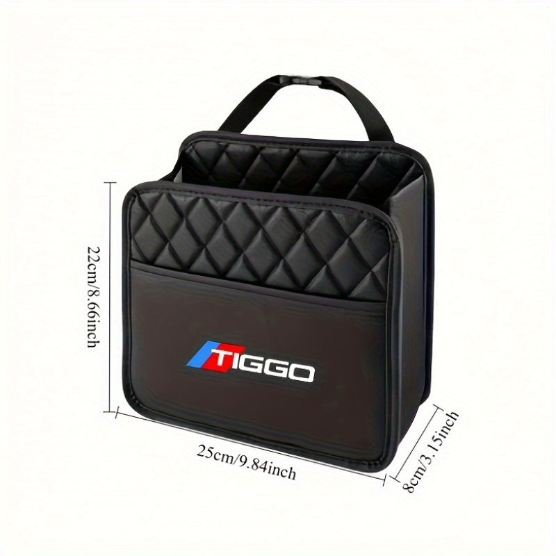 Multifunctional Faux Leather Car Storage Box With Cup Holder and Phone Pocket