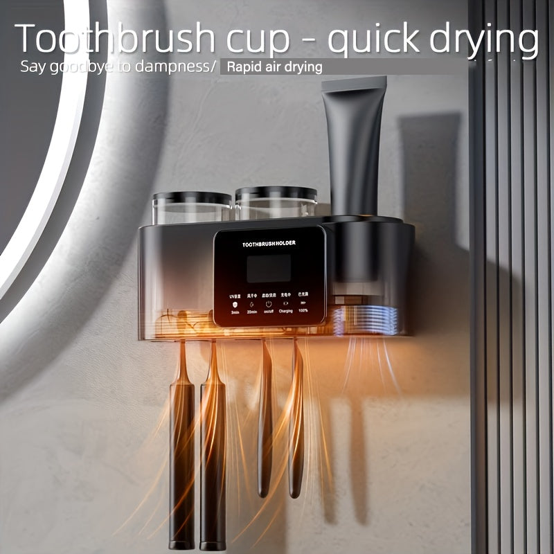 Wall-Mounted Toothbrush Holder with Quick-Drying Cup and Rechargeable Battery