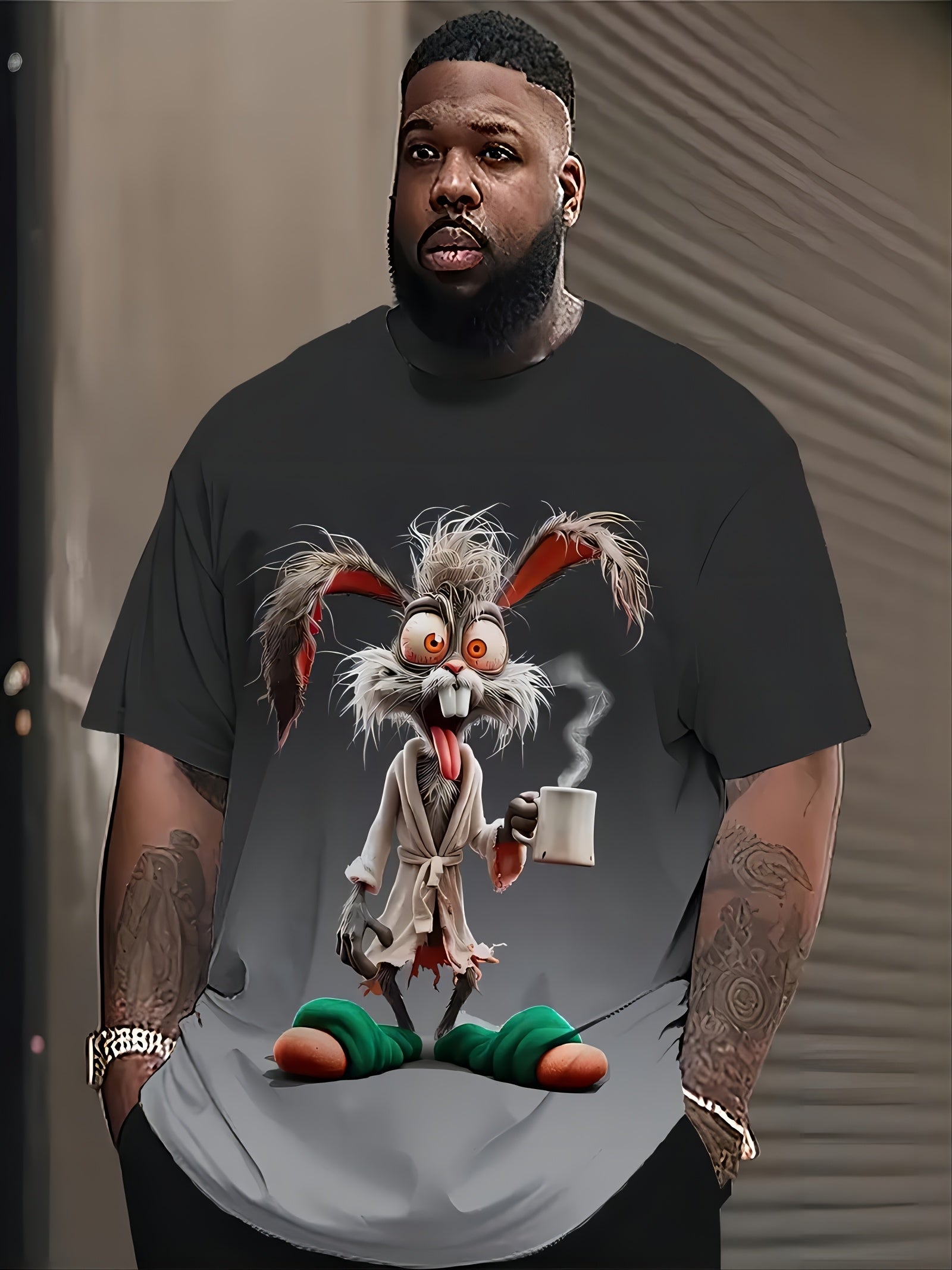 Мужская футболка большого размера с забавным 3D-принтом кролика, полиэстеровая смесь, повседневная летняя уличная одежда