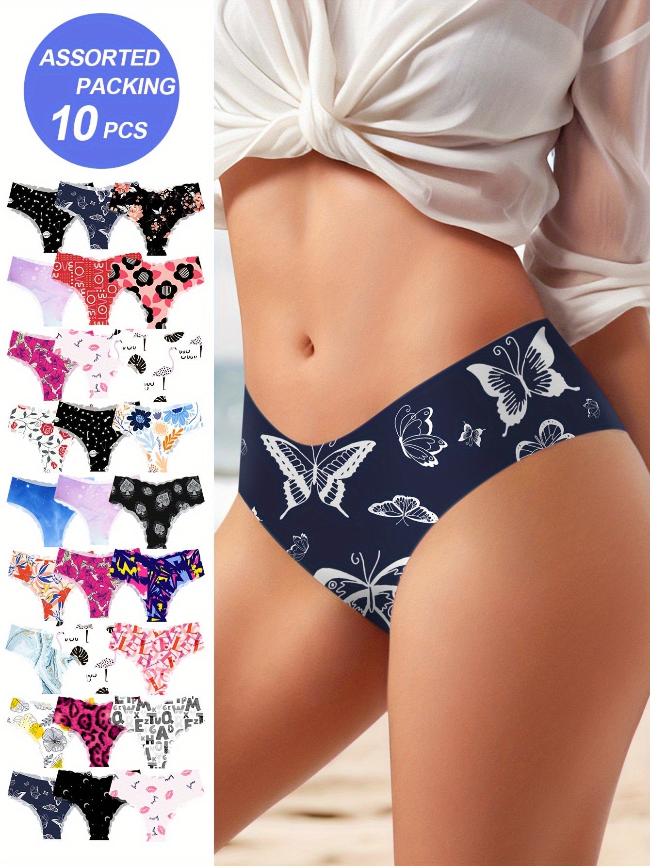 Women's Breathable Floral Art Print Low Waist Briefs Set of 10