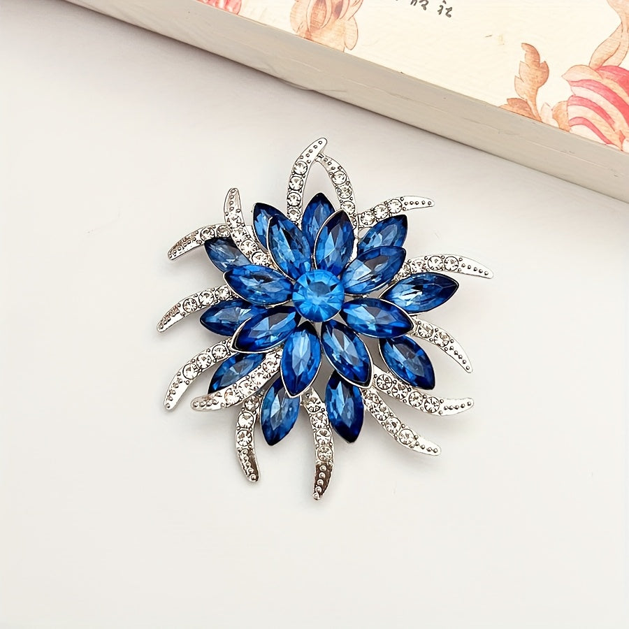 Qadimgi to'q sariq kristalli brosh pin, rhinestones va shisha noaniq shakl bilan, ayollar uchun