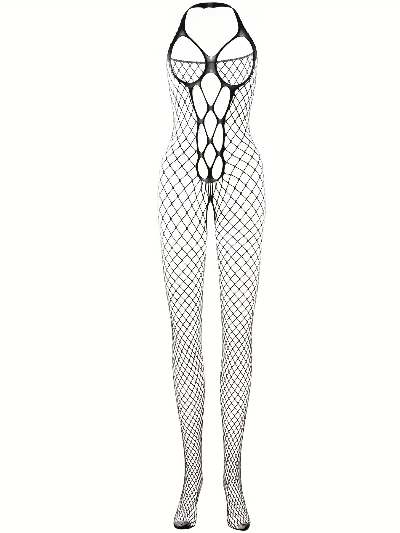 Plus Size Women's Sheer Mesh Bodystocking Crotchless Lace Lingerie