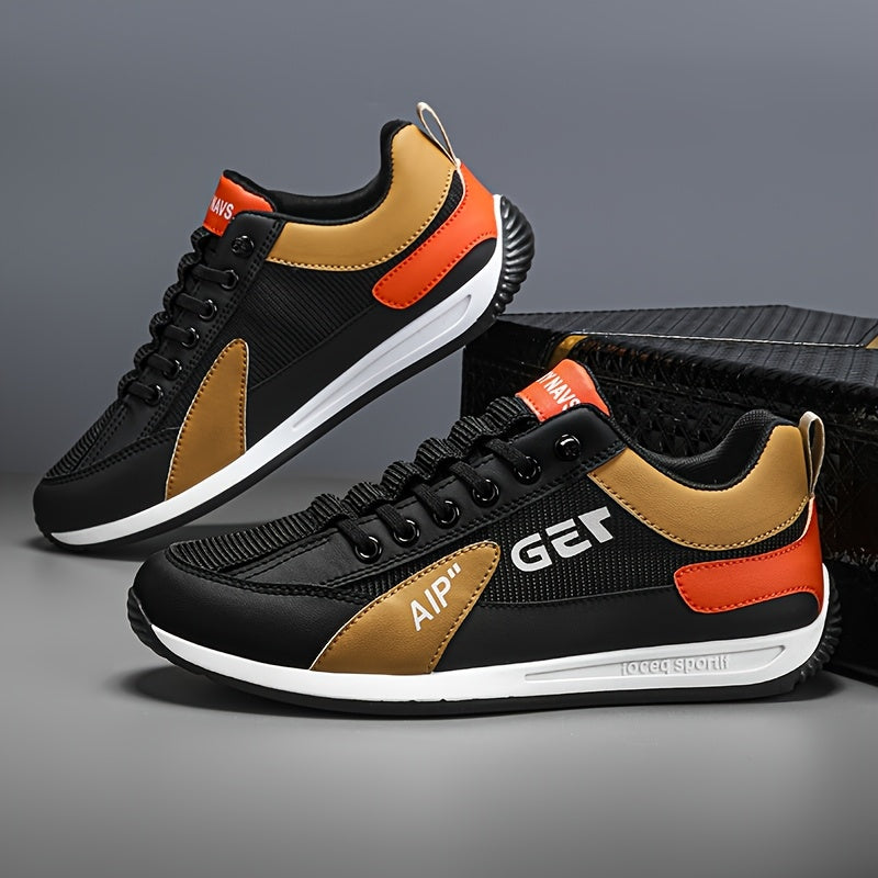 Men's Solid Color Casual Sneakers with Non-Slip Sole and Lace-Up Closure