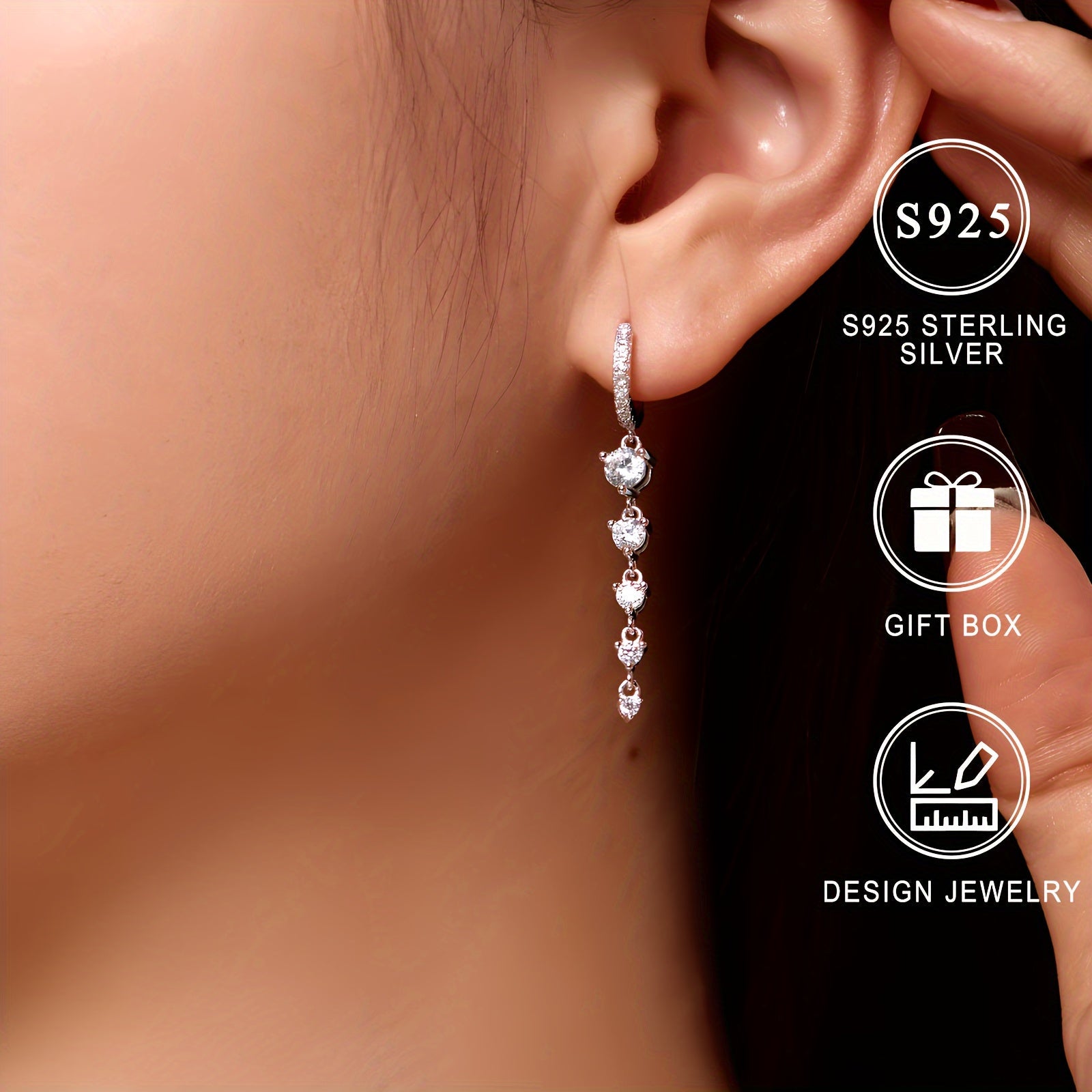 Sterling Silver Tassel Earrings with Zirconia Dangles Hypoallergenic Jewelry for Women