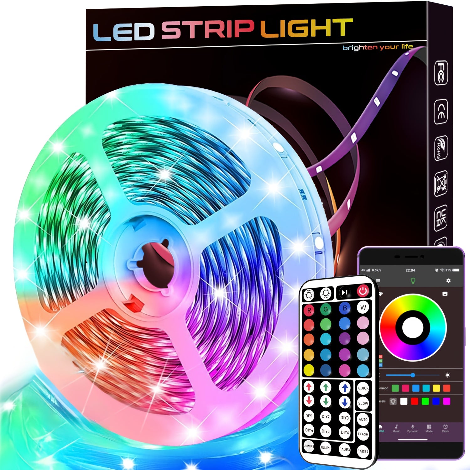 Tiras de luces LED RGB con sincronización musical, brillo ajustable, control remoto, alimentadas por USB para dormitorio, sala de estar, decoración de fiestas